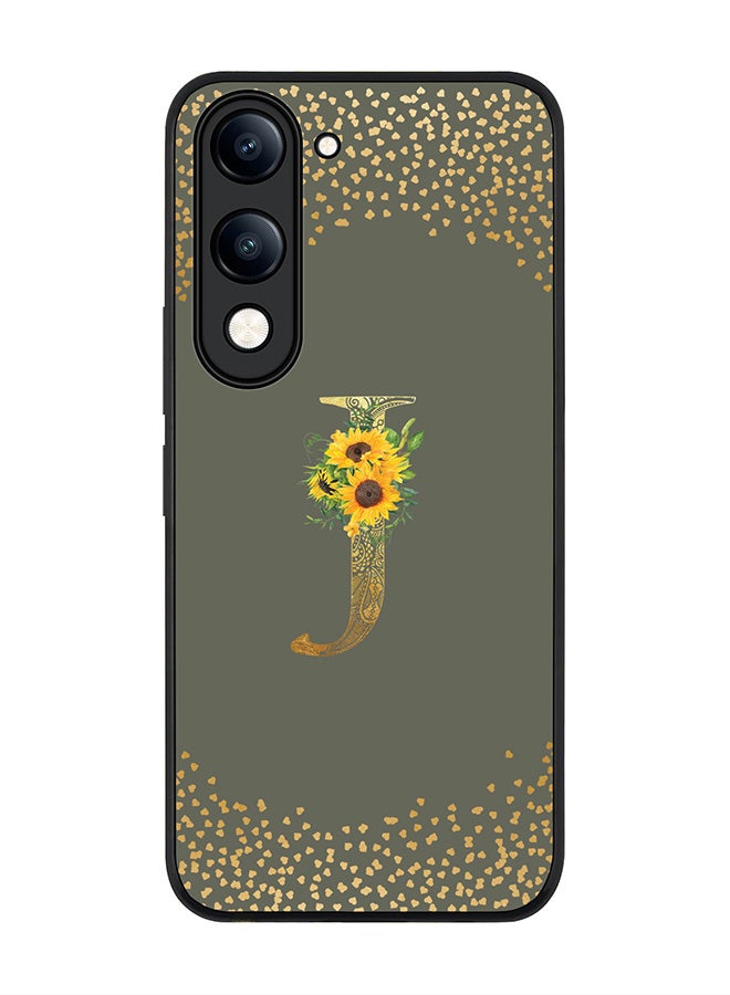 For vivo Y29s 5G / Y19s 5G Case,Slim fit Camera Protection, Shockproof Thin Phone cover  - Custom Floral Monogram - J  (Olive Green )